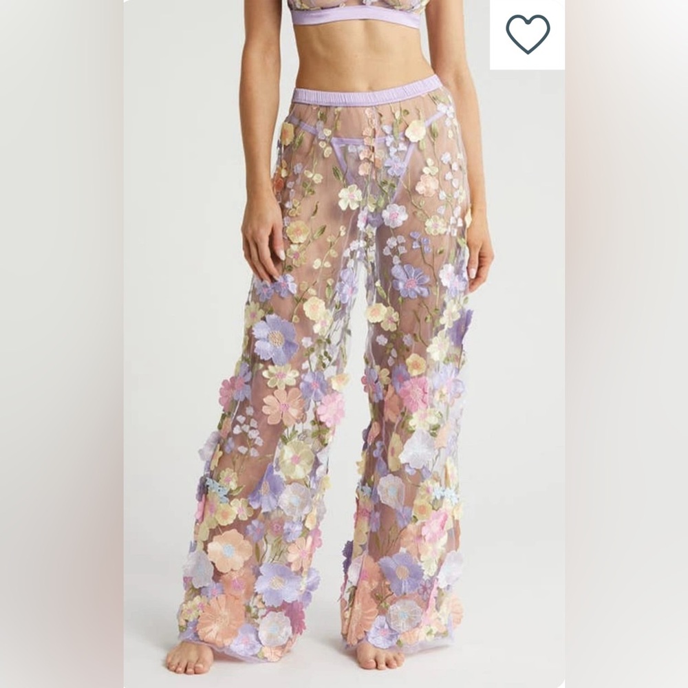 KILO BRAVA Floral Embroidered Pajama Pants Pastel Free People size Medium